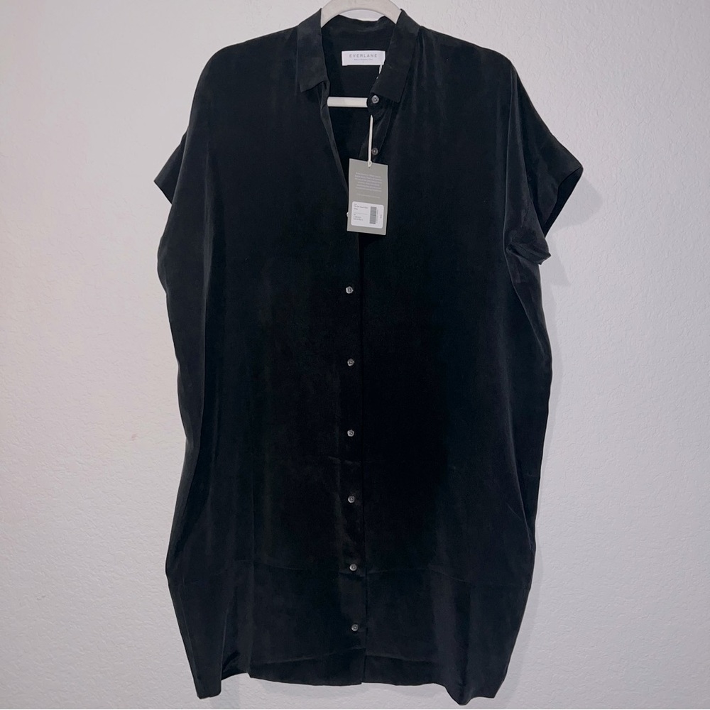 NWT Everlane The Silk Square Shirt Dress in black - Picture 2 of 7